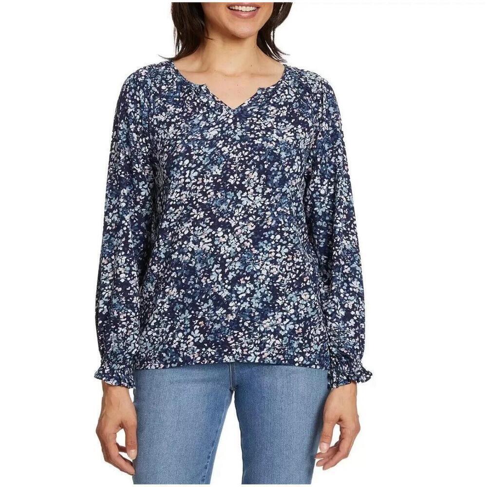 Jessica Simpson Women's Long Sleeve V-Neck Blouse, Blue, Size S P15